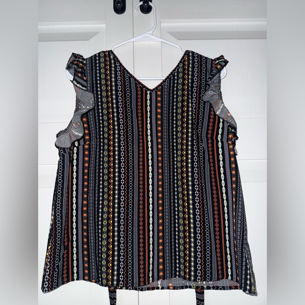 Patterned Ruffle Sleeve Women's Top